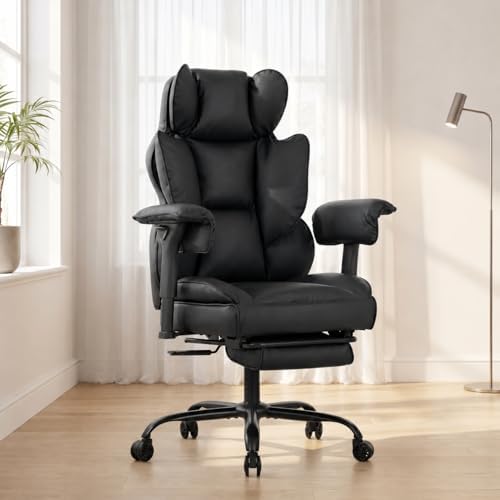Big and Tall Gaming Office Chair 400lbs - Heavy Duty Ergonomic Computer Desk Chair with Footrest, Adjustable Armrests, High Back PU Leather with Racing Style (Black) by Unknown
