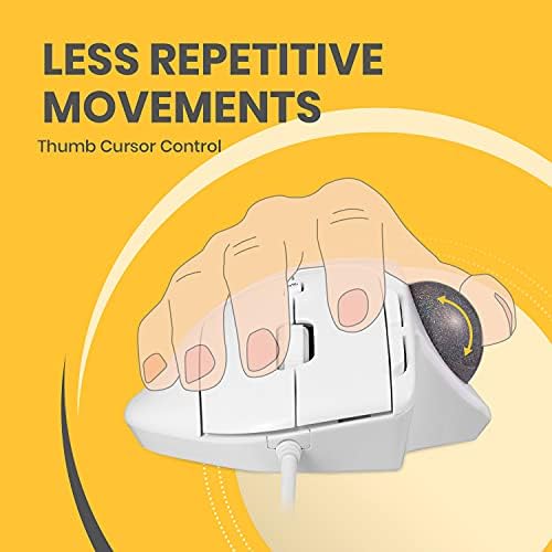 Perixx PERIMICE-520W Wired USB Ergonomic Trackball Mouse - 2 Adjustable Angle Support - 8 Button Tilt Wheel Design - White (11766) - Image 3