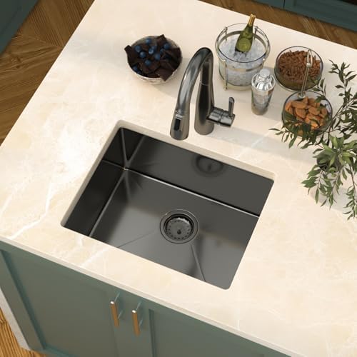 Mocoloo 20 Inch Gunmetal Black Undermount Bar Sink - 20" x 16" Small Kitchen Sink T304 Stainless Steel Handmade Single Bowl Round Corner Under Counter Wet Bar Sink for Kitchen Prep & RV - Image 4