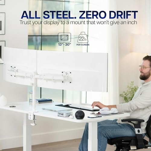 VIVO Dual Ultrawide Monitor Desk Mount, Heavy Duty Fully Adjustable Steel Stand, Holds 2 Computer Screens up to 38 inches and Max 22lbs Each, White, STAND-V038W - Image 2