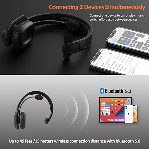 LEVN Bluetooth Headset with Microphone, Trucker Bluetooth Headset with AI Noise Cancelling & Mute Button, Wireless On-Ear Headphones 65 Hrs Working Time, for Trucker Home Office Remote Work Zoom - Image 3