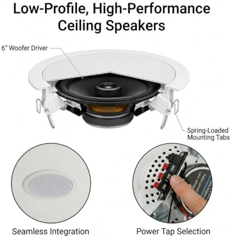 STUDIOFINIX 6" 70V Ceiling Speaker System with 6-Zone Amplifier Commercial - Image 4