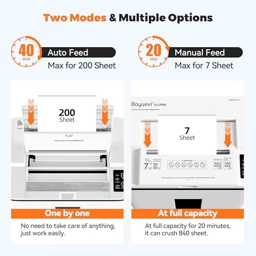Paper Shredder 200-Sheet Auto Feed, Touchscreen Heavy Duty Shredders, 40 Min Non-Stop, P-5 Ultra Security Shredder for Home Office, Micro Cut with Wheels, 5.8 Gal Bin, <60 dB(OL288) - Image 2