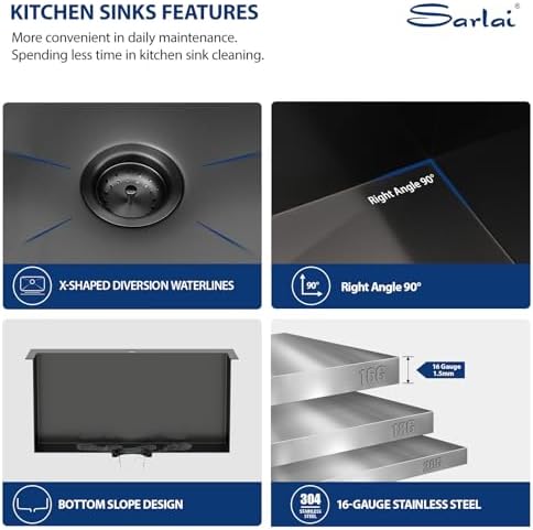 Sarlai Laundry Sink with Faucet Drop In 25"x22"x12" Deep Black Laundry Utility Kitchen Sink Drop-in Topmount Single Bowl Sink 16 Gauge Stainless Steel Gunmetal Black Kitchen Laundry Room Sinks - Image 6