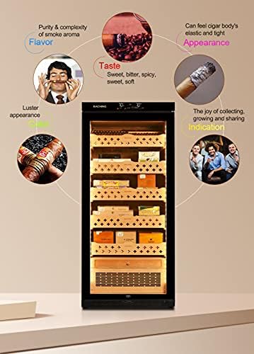 Cigar Climate Control Cabinet, Raching MON1800 Cigar Humidor Cabinet with Ammonia Removal, 220L Wood Frame Cabinet for Cigar Storing&Aging - Black - Image 6