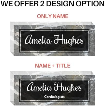 Customized Clear Acrylic Thick 8x3" Desk Name Plate Block with Personalized Logo - Professional Office Decor - Customized Acrylic Plate Gift for Teacher Co-workers (Black-White Marble) - Image 2