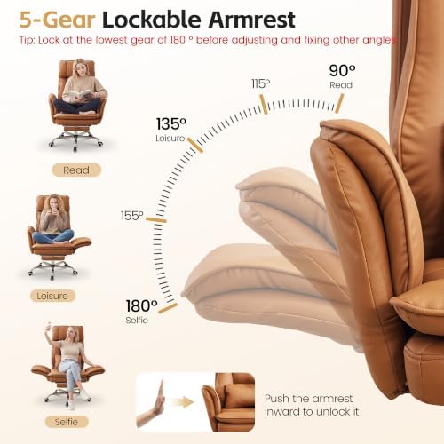 HUBSON Big and Tall Office Chair, Footrest & Flip Armrest for Pets, Brown - Image 3