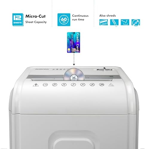 Aurora High-Security 12-Sheet Micro-Cut Paper/CD and Credit Card Shredder with 5.7 Gallon Pullout Basket / 60 Mins Running Time/Security Level P-4 - Image 3