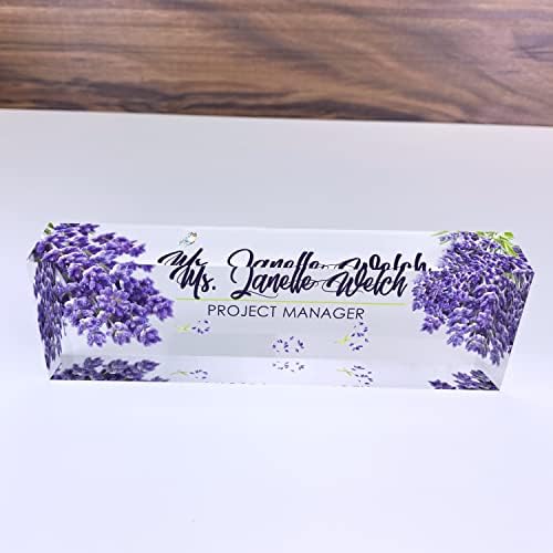 Artblox Personalized Name Plate for Desk | Lavender Design On Clear Acrylic Glass | Custom Desk Name Plate Personalized with Your Name and Credentials for Teacher Phd Military Office Name Plate - Image 4