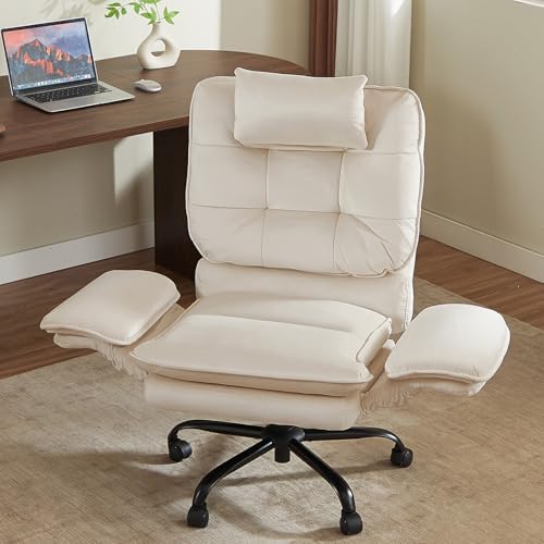 Bestier Swivel Executive Chair with Wheels and Headrest, Velvet Beige - Image 3