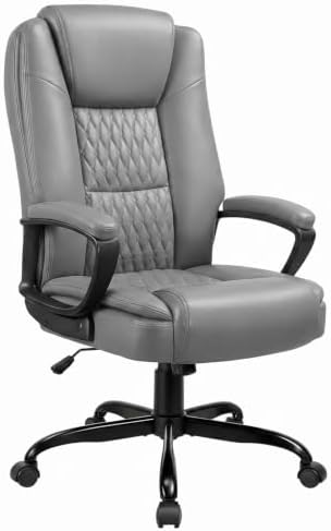 LEMBERI High Back PU Leather Executive Office Chair, Adjustable Swivel Computer Desk Chair with Padded Armrests for Home Office, Grey by LEMBERIHOME