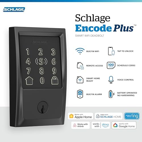 Schlage Encode Plus Smart WiFi Deadbolt Lock, Tap to Unlock, Matte Black - Image 2