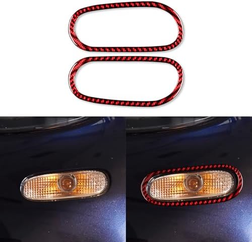 Real Soft Red Carbon Fiber Car Front Fog Lamp Indicator Light Panel Frame Trim Sticker Auto Exterior Decoration Accessories Compatible with Benz Smart 2016 2017 2018 2019 2020 2021 by PJFUS