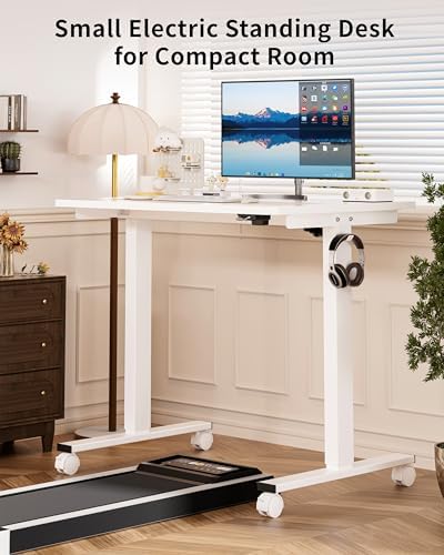 Okin Small Electric Standing Desk, 36" x 24" Whole Piece Height Adjustable Desk, White Sit to Stand Computer Workstation with Wheels for Home Office - Image 3