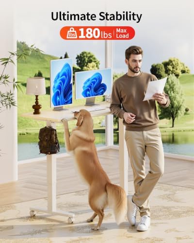 Okin Standing Desk Electric Adjustable Computer Whole Piece Stand up Desk with Wheels Office Gaming Home Office Memory Desks 48x24 inches Cream Brown - Image 6