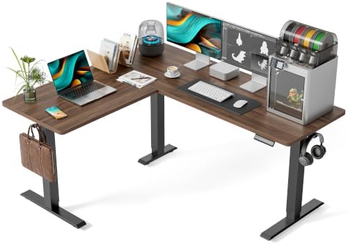 FEZIBO 63" x 55" L-Shaped Standing Desk - Adjustable Corner Desk L Shape, L-Shaped Adjustable Desk with Splice Board, L Shape Standing Desk, Black Walnut by FEZIBO