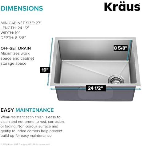 KRAUS Stainless Steel 25 in 18 Gauge Undermount Kitchen Sink KHU641-25 - Image 6