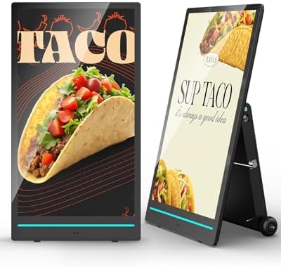 55 inch Outdoor Mobile Digital Signage Display, LCD IP65 Waterproof Advertising Display Kiosk with Rechargeable Battery, Brightness Auto-Adjustment and Impact Resistant Screen by SIOXCFZ