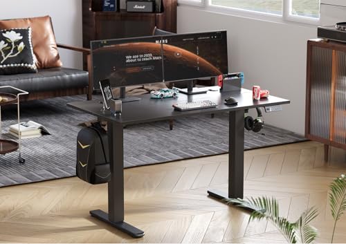 Seang Electric Standing Desk Adjustable Height, 55 x 24 Inch Sit Stand Desk with T-Shaped Frame, 3 Memory Presets & Cable Management for Home Office Computer Workstation, Black Frame/Black Top - Image 2