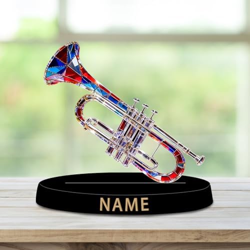 Personalized Acrylic Trumpet Decoration - Stained Glass Style Colorful Figurine with Custom Name Plate, Music Desktop Ornament Gifts for Trumpeters Brass Musicians Music Lovers & Collectors - Image 2