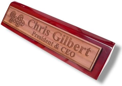 Desk Wedge Name Plate - PERSONALIZED - Gears - 11 Inches (Rosewood Piano) by HipFlaskPlus