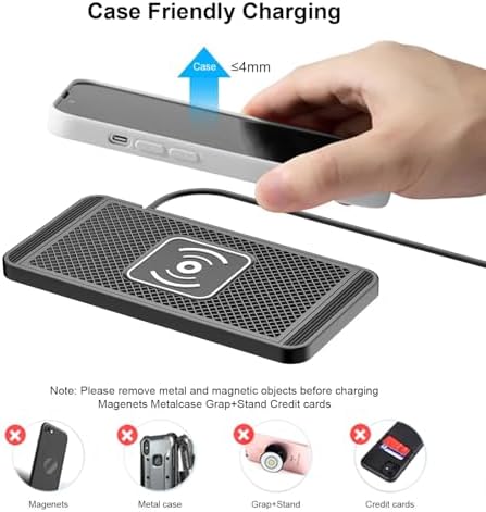 Wireless Charger Car Charging Pad 15W Fast Car Wireless Charger Pad, 15W Fast Charging, Anti-Slip, Universal Qi Compatible with iPhone and Wireless Charging Phones, Black(USB-C) - Image 3