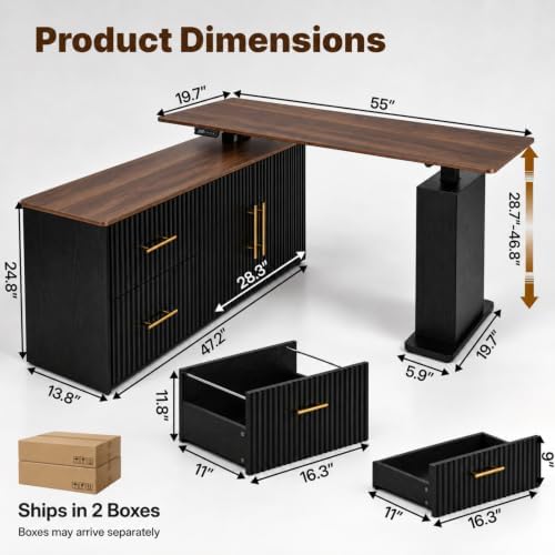 NORTHSKY 55" L-Shaped Electric Standing Desk with Drawers and Storage Cabinet, Height Adjustable Corner Desk for Home Office, 3 Memory Presets - Image 2