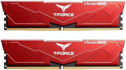 TEAMGROUP T-Force Vulcan DDR5 64GB (2x32GB) 6400MHz (PC5-51200) CL34 Desktop Memory Module Ram for 600 700 Series Chipset XMP 3.0 Red FLRD564G6400HC34EDC01 by TEAMGROUP