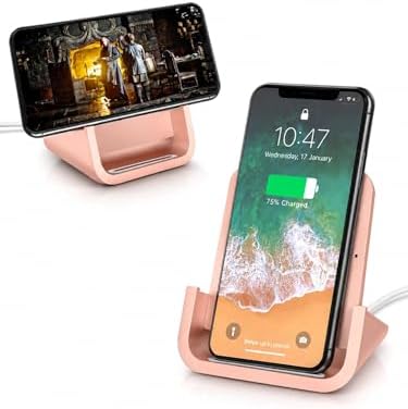 Wireless Charger YUWISS Wireless Charging Stand Cordless Charger 10/7.5/5W Compatible with iPhone 14 13 12/12 /11Pro Max/XR/XS Max/XS/X/8/8Plus Galaxy S22/S21/S9/S9+/S8/S8+ Note (Rose Gold) by YWYUWISS