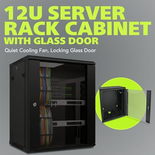 Pearington 12U Server Rack Enclosure with Glass Door, Cooling Fan, Locks, & Removable Side Panels - 12U Wall Mount Network Cabinet - Image 5