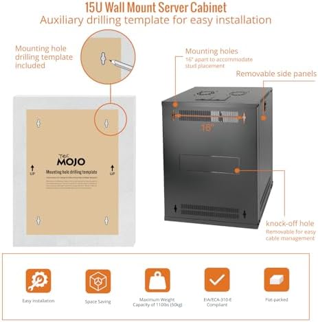 Tecmojo 15U Wall Mount Rack Network Cabinet for 19" IT Equipment,with Lockable Glass Door and Side Panels,Cooling Fan,17.7inch Depth,Black (15U) - Image 5