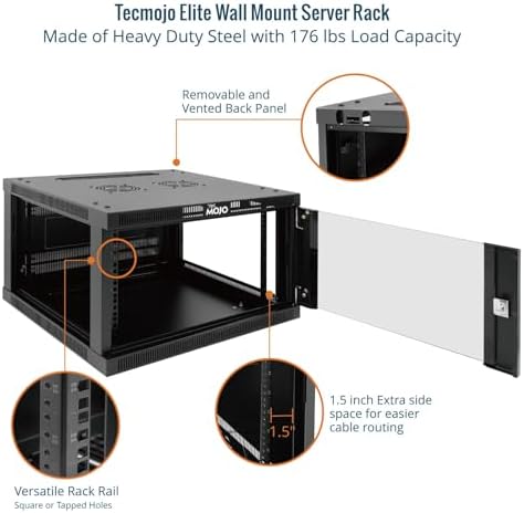 Tecmojo 6U Wall Mount Rack Cabinet, Heavy-Duty 176 Lbs High Load Capacity, 19” Enclosed Server Network Rack with 2 Colling Fans, Glass Door, 23.6” Deep – Elite Collection - Image 5