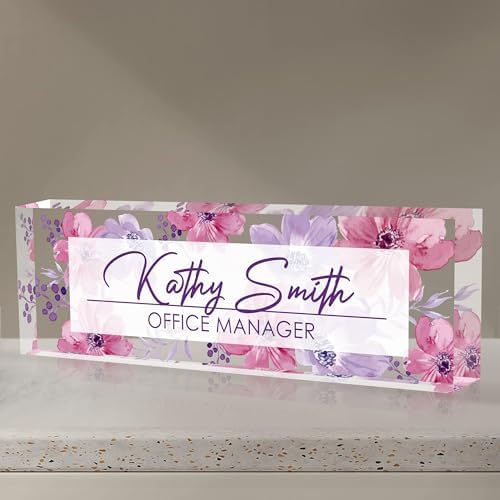Personalized Name Plate for Desk, Custom Desk Name Plate, Acrylic Name Plate Office Desk Accessories, Personalized Office Gifts for Coworkers Teachers, Employee Appreciation Gifts (A-WaterColor4) by EOBIBIFUN
