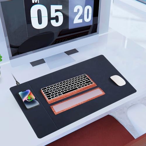 Magnetic Wireless Charging Desk Mat, 23.4''x15.6'' Large Office Mouse Pad, Microfiber Leather Mouse Mat with Ultra-Smooth Surface, Waterproof Computer Keyboard Desk Mat for Office & Home, Laptop, Blue - Image 7