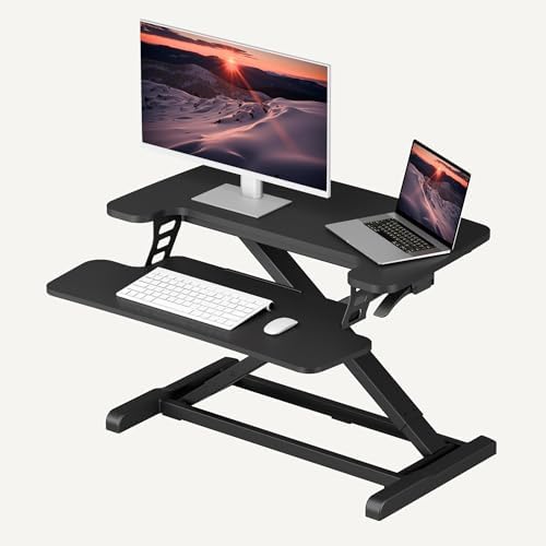 SANODESK Standing Desk Converter 28" Desk Riser for Home Office, Compact Sit Stand Desktop Workstation for Laptop & Monitor, Ergonomic Height Adjustable Riser, Black by sanodesk