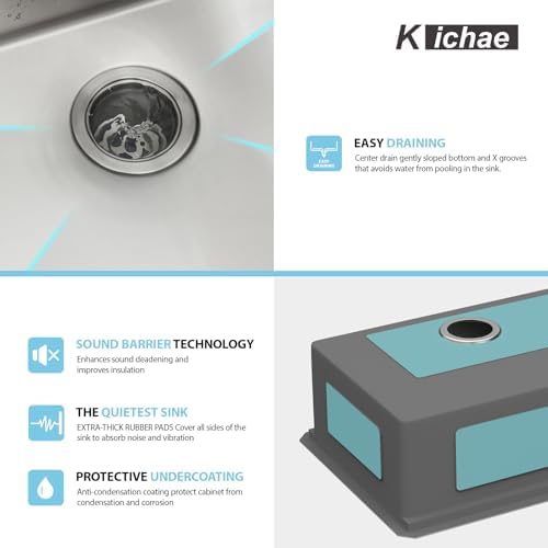 Kichae 25 Undermount Kitchen Sink Stainless Steel 16 Gauge Workstation - Image 7