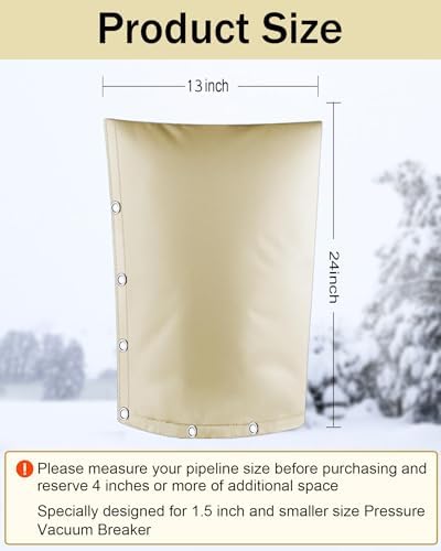 Backflow Preventer Pipe Insulation Cover (5F), 24"X13" Thicker Pressure Vacuum Breaker, Water Well Pump Sprinkler Valve Protection for Winter Freeze, Khaki - Image 2