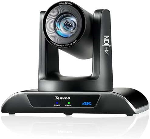 Tenveo 4K NDI PTZ Camera AI Humanoid & Face Auto-Tracking, AI Gesture Control, HDMI/USB3.0LAN/(PoE) PTZ Camera 20X Zoom IP Live Streaming, for Church Services Worship Video Conference Live Streamings by Tenveo