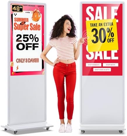 MWE 49 Inch Indoor Digital Signage Touchscreen Kiosk Floor Standing Advertising Display LCD Totem Interactive Display Poster Android System with Auto Media Player-White by QIXZOCV