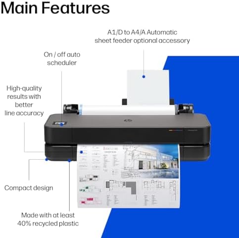 HP DesignJet T210 Large Format 24-inch Plotter Printer, for Easy CAD & Poster Prints (8AG32D) - Image 2