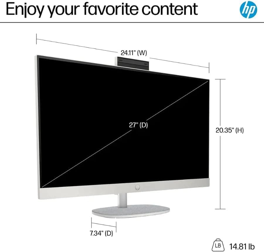 HP 27" FHD Touchscreen All-in-One Desktop Computer, Quad-Cores Ryzen 5 7520U, 16GB RAM 512GB SSD, Windows 11, Wireless Keyboard & Mouse, PLUSERA 8-in-1 Hub Included, White - Image 5