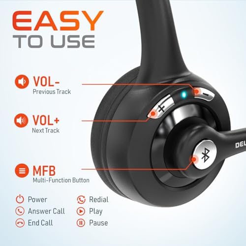 Delton 10X Bluetooth Computer Headset, On-Ear Single Ear Wireless Headset | with Noise Canceling Mic for Computer/Laptop/Call Center/Truck Driver, Works with All Meetings Apps - Black - Image 5