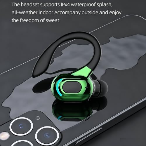 Wireless Headset Business Headphones,Waterproof Hanging Single Ear Earbuds,Mono Wireless Headset Noise Cancelling Sports Wireless Earpiece with Mic for Smart Phones (Green) - Image 6