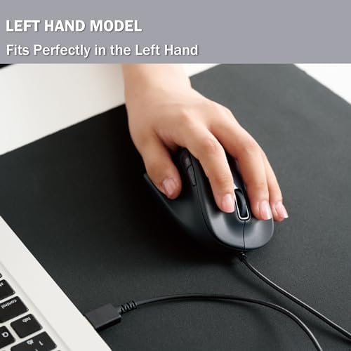 ELECOM Left Hand Wired USB Ergonomic Shape Mouse, Silent Click, 2000DPI, 5 Buttons, Optical Sensor, Compatible with PC, Mac, Laptop, EX-G, Msize Black (M-XGM31UBSKBK) - Image 2