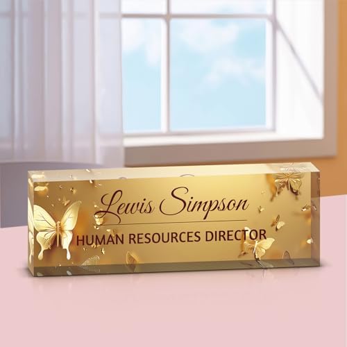 Custom Name Plate for Desk, Office Desk Double sided pattern Name Plate Personalized Office Desk Decor for Women and Men, Teacher Nurse Boss Employee Appreciation Gifts (Golden Butterfly, customization) - Image 6