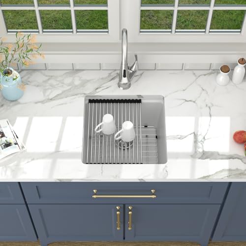 Lordear 18 Inch Granite Composite Bar Sink - 18"x18" Undermount Kitchen Sinks White Single Bowl Under Counter Ledge Workstation Bar Prep RV Sink Basin - Image 2