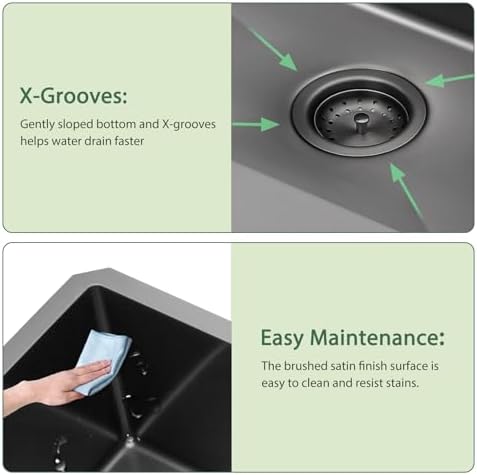 32 Inch Black Undermount 16 Gauge Stainless Steel Kitchen Sink - Image 5