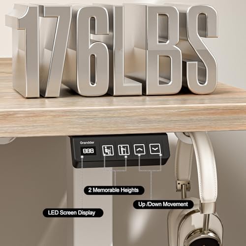 Grandder 47x32 Large Electric Standing Desk, Height Adjustable Computer Desk with 2 Memory Presets, 31.5" Deep Desktop Sit Stand Desk Home Office Desk Workstation Table with Hooks, Maple - Image 7