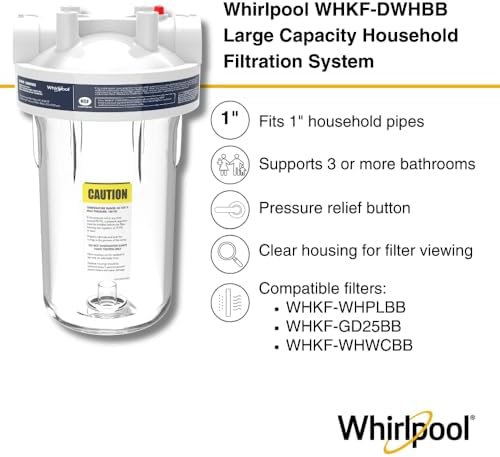 Whirlpool 10" x 4.5" Large Capacity Whole House Water Filter System WHKF-DWHBB, 1" Metal Port, Home Water Pre-Filtration for Well and City Water, Clear Housing, Timer Included for Replacement Filter - Image 4