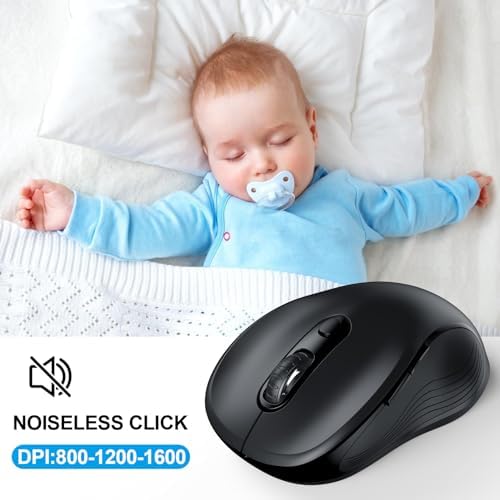 WisFox 2.4G Wireless Mouse for Laptop, Ergonomic Computer Mouse with USB Receiver and Type-C Adapter, 3 Adjustable Levels, 6 Button Cordless Wireless Mice for Windows Mac PC Notebook (Black) - Image 3